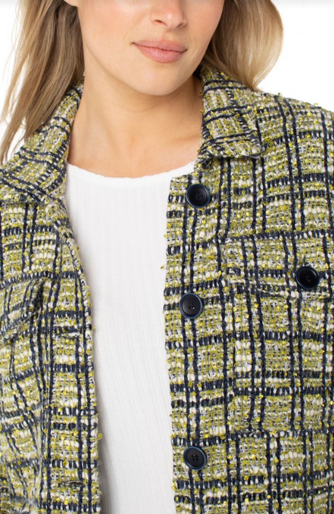 Liverpool Plaid Cargo Shacket with Fray at ooh la la! in Grapevine TX 76051