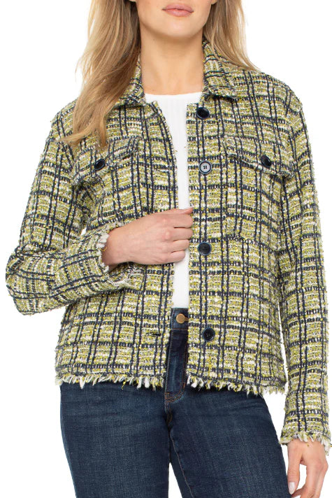 Liverpool Plaid Cargo Shacket with Fray at ooh la la! in Grapevine TX 76051