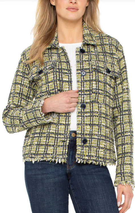 Liverpool Plaid Cargo Shacket with Fray at ooh la la! in Grapevine TX 76051