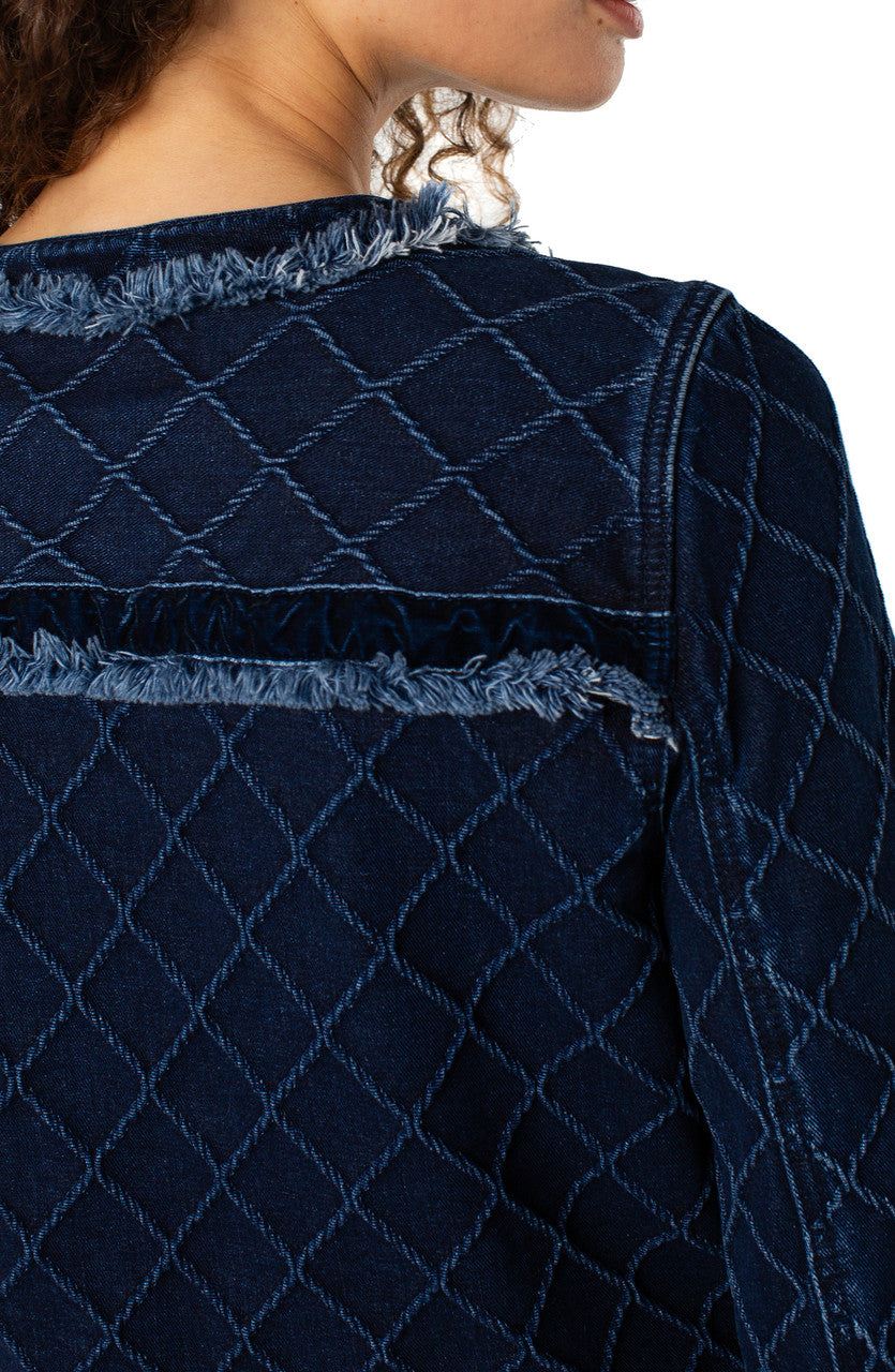 Liverpool Fray Edge Denim Jacket with Velvet Trim at ooh la la! in Grapevine TX 76051