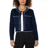 Liverpool Fray Edge Denim Jacket with Velvet Trim at ooh la la! in Grapevine TX 76051