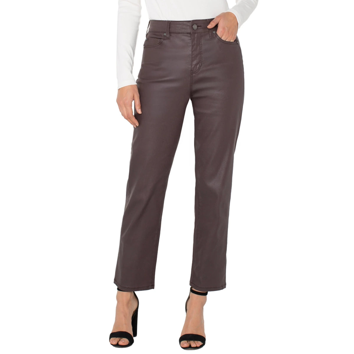 Liverpool Kennedy High Rise Crop Straight Coated Jeans in raisin at ooh la la! in Grapevine TX 76051