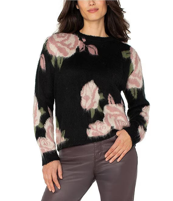 Liverpool Long Sleeve Crew Neck Dropped Shoulder Floral Sweater at ooh la la! in Grapevine TX 76051
