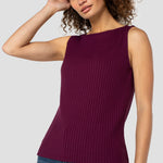 Liverpool Sleeveless High Boatneck Knit Top in wine berry at ooh la la! in Grapevine TX 76051