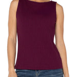 Liverpool Sleeveless High Boatneck Knit Top in wine berry at ooh la la! in Grapevine TX 76051