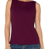 Liverpool Sleeveless High Boatneck Knit Top in wine berry at ooh la la! in Grapevine TX 76051