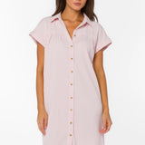 Pink stripe dress, seersucker cotton dress, babydoll mini dress, button up dress, summer shirtdress, women's dress with pockets, breathable cotton mini, Merilee dress. at ooh la la! in Grapevine TX 76051