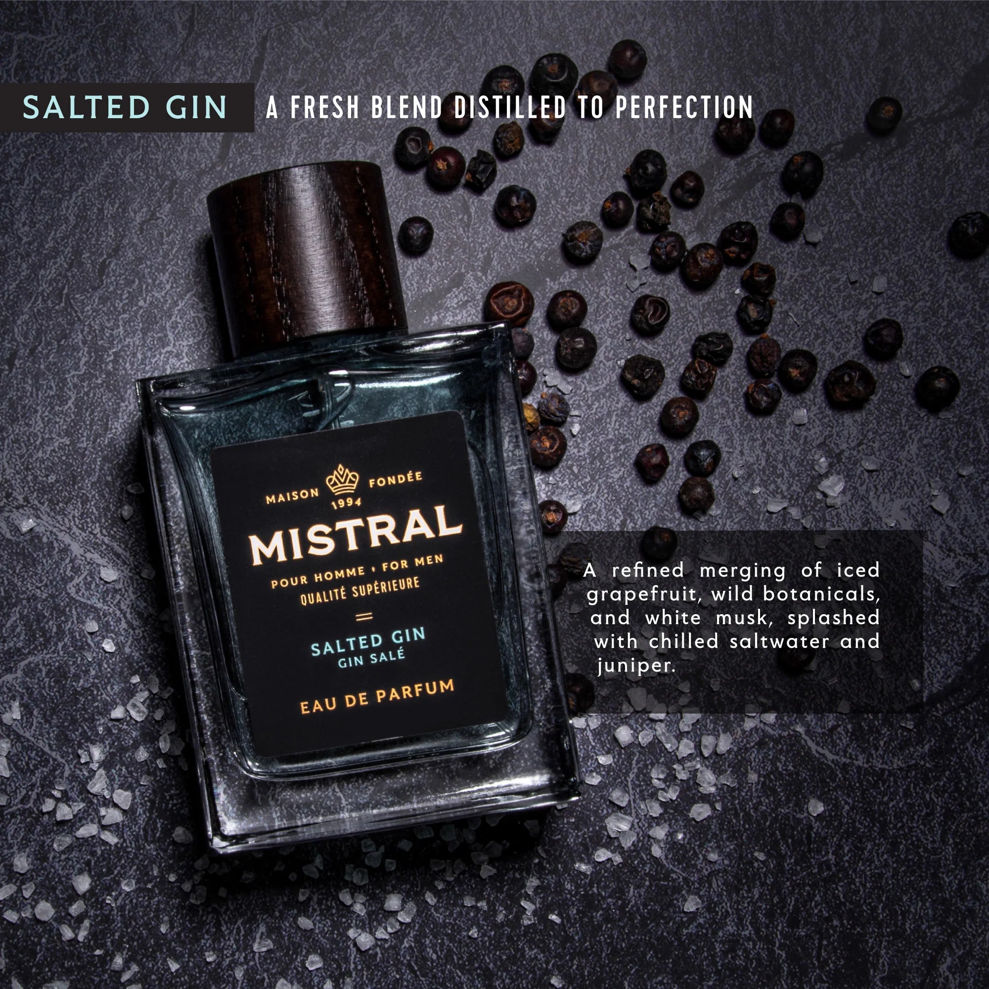 Mistral Salted Gin, men's eau de parfum, luxury French cologne, Grasse fragrances, long lasting men's perfume, aquatic gin fragrance, premium men's scents, Mistral For Men. at ooh la la! in Grapevine TX 76051