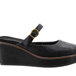Corky's Me Time black wedge platform Mary Jane shoe with gold buckle