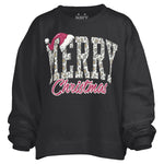 Leopard Merry Christmas Hat Sweatshirt in black at ooh la la! in Grapevine TX 76051