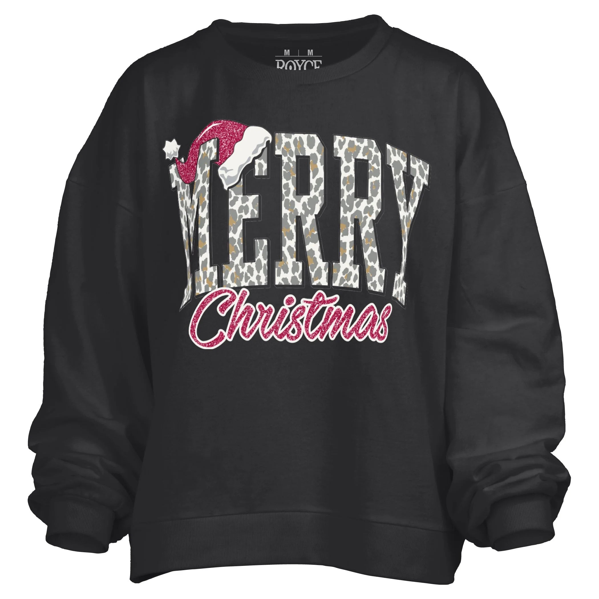 Leopard Merry Christmas Hat Sweatshirt in black at ooh la la! in Grapevine TX 76051