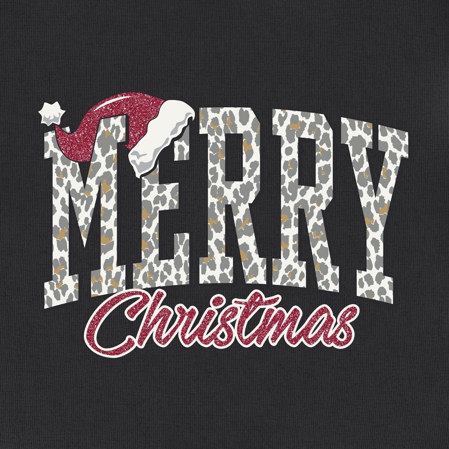 Leopard Merry Christmas Hat Sweatshirt in black at ooh la la! in Grapevine TX 76051