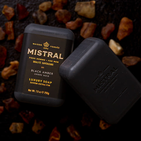 Mistral, Black Amber, Men Bar Soap, Luxury Soap, French-Crafted, Masculine Scent at ooh la la! in Grapevine TX 76051