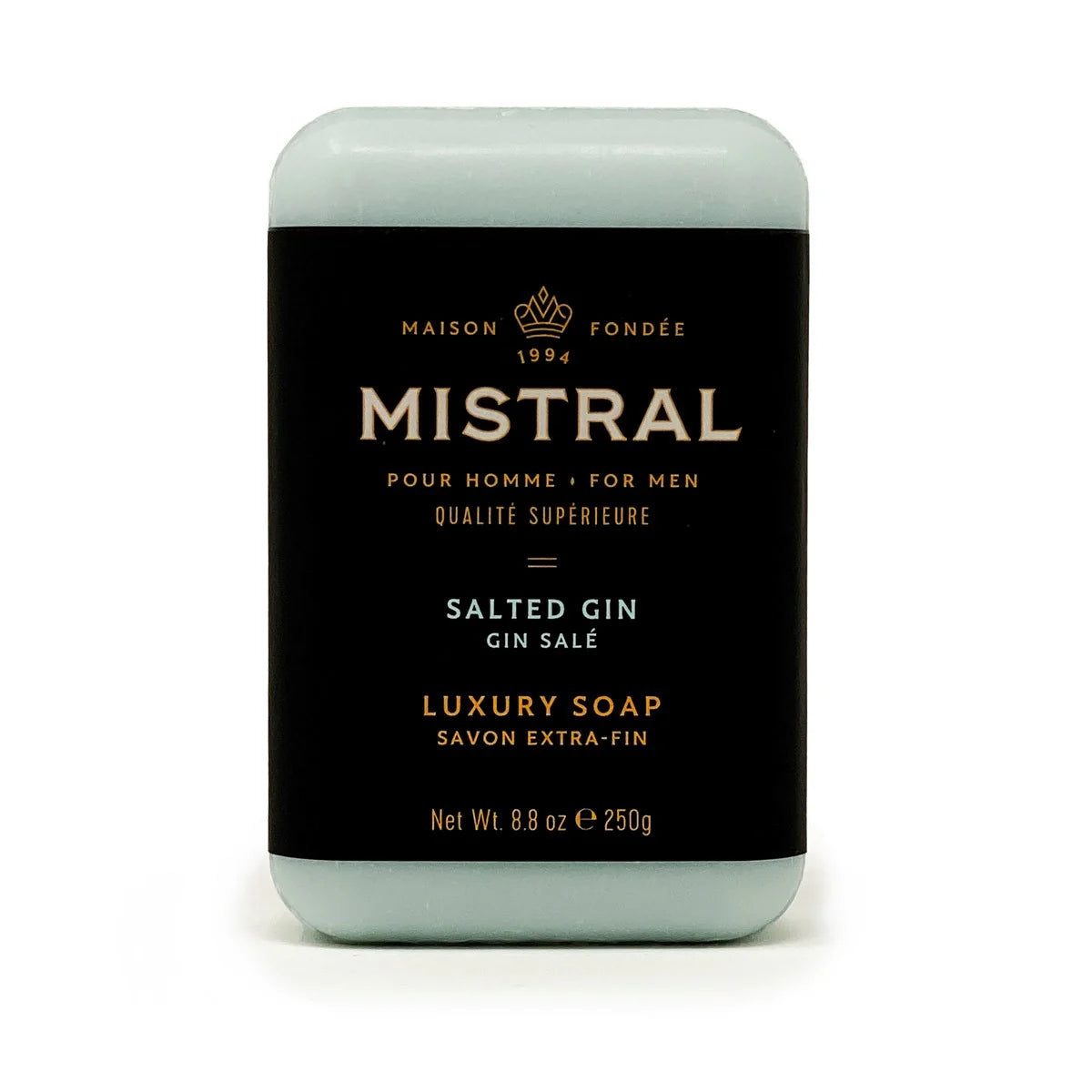 Mistral Salted Gin, luxury mens bar soap, French triple-milled soap, hydrating mens soap, premium grooming, Grasse fragrance, sustainable mens soap. at ooh la la! in Grapevine TX 76051