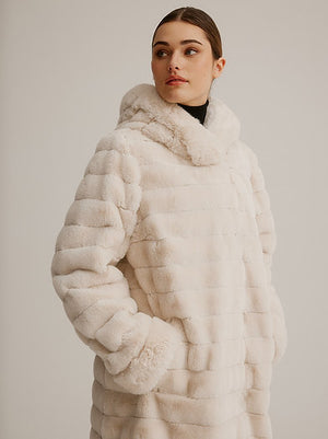 Nikki Jones Reversible Fur/Luster Rain Hooded Coat in Cream at ooh la la! in Grapevine TX 76051