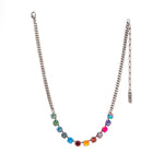 TOVA jewelry, crystal necklace, silver plated brass necklace, Watermelon Rainbow, handmade jewelry Canada, rainbow crystal necklace, mini oakland necklace, dainty choker, multi-color crystal jewelry at ooh la la! in Grapevine TX 76051