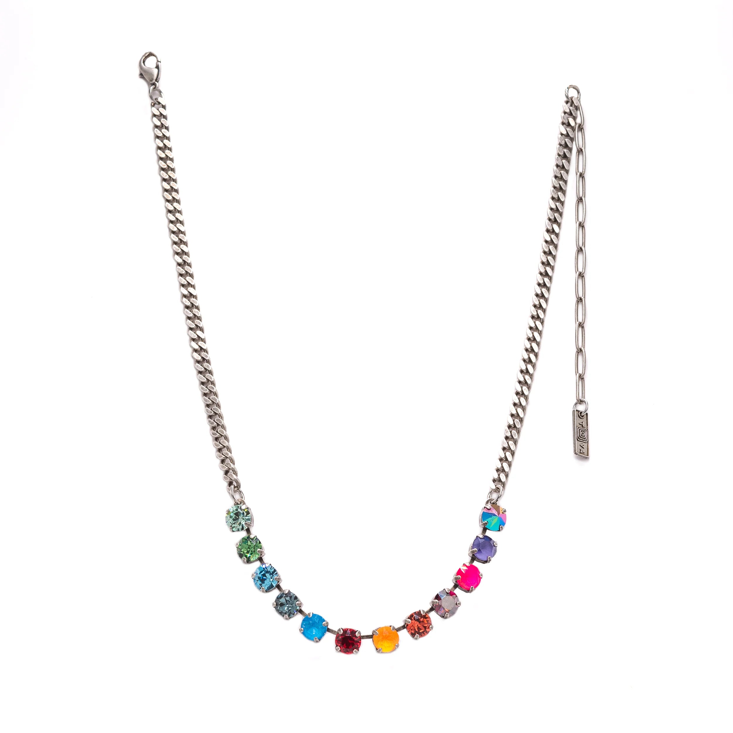 TOVA jewelry, crystal necklace, silver plated brass necklace, Watermelon Rainbow, handmade jewelry Canada, rainbow crystal necklace, mini oakland necklace, dainty choker, multi-color crystal jewelry at ooh la la! in Grapevine TX 76051