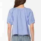 Blue gingham top, cotton peasant blouse, puff sleeve shirt, women's summer tops, blue and white gingham, lightweight cotton top, button-down blouse, cottagecore style.
at ooh la la in Grapevine TX 76051