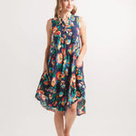Navy floral swing dress, sleeveless Henley dress, lightweight viscose sundress, abstract print summer dress, casual floral dress with pockets, women's flowy summer fashion. at ooh la la! in Grapevine TX 76051