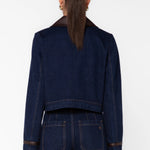 Velvet Heart Pepa Dark Blue Denim Jacket with Leather Trim at ooh la la! in Grapevine TX 76051