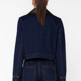 Velvet Heart Pepa Dark Blue Denim Jacket with Leather Trim at ooh la la! in Grapevine TX 76051