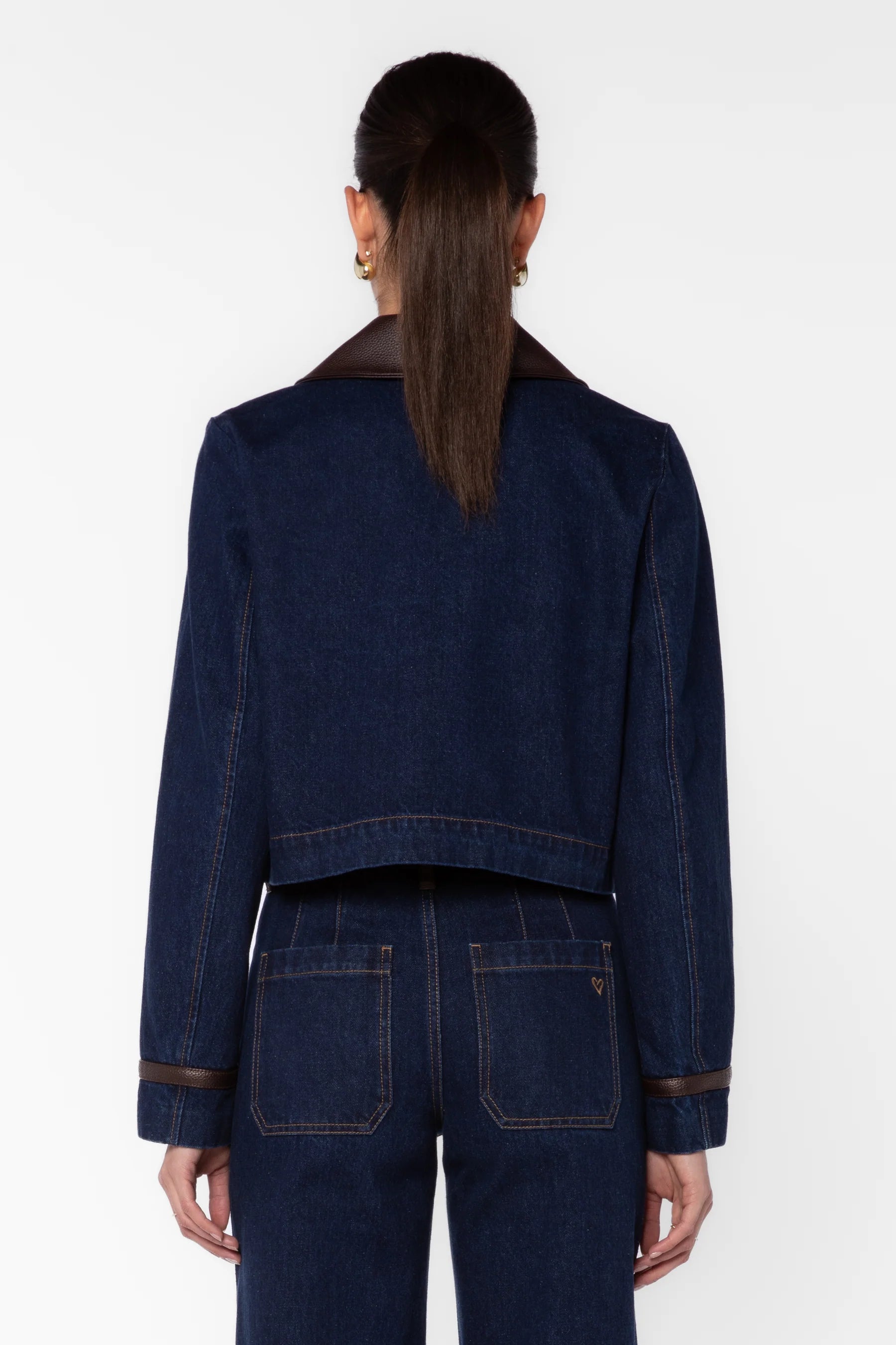 Velvet Heart Pepa Dark Blue Denim Jacket with Leather Trim at ooh la la! in Grapevine TX 76051
