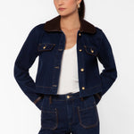 Velvet Heart Pepa Dark Blue Denim Jacket with Leather Trim at ooh la la! in Grapevine TX 76051