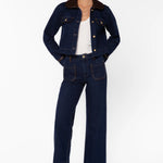 Velvet Heart Pepa Dark Blue Denim Jacket with Leather Trim and Gia Dark Blue Jeans with Leather Trim at ooh la la! in Grapevine TX 76051