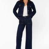 Velvet Heart Pepa Dark Blue Denim Jacket with Leather Trim and Gia Dark Blue Jeans with Leather Trim at ooh la la! in Grapevine TX 76051