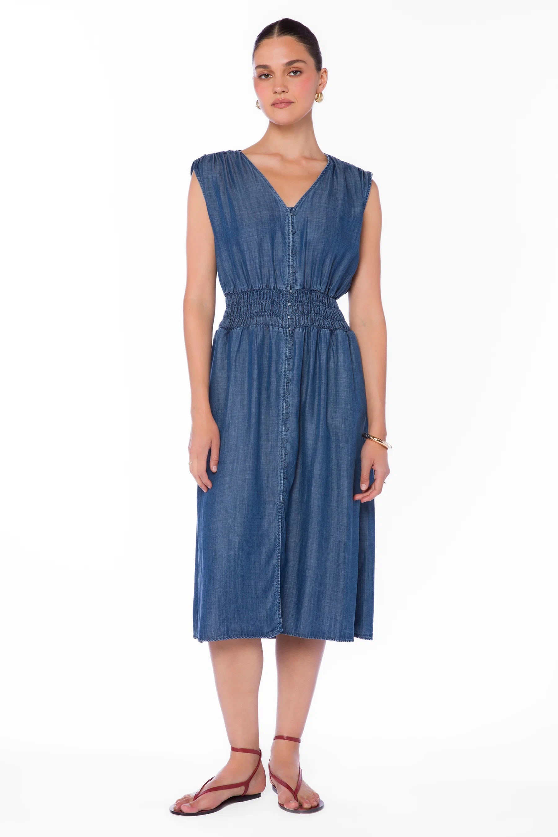 Velvet Heart Persa denim look Tencel™ Smocked Midi Dress | Murietta at ooh la la! in Grapevine TX 76051