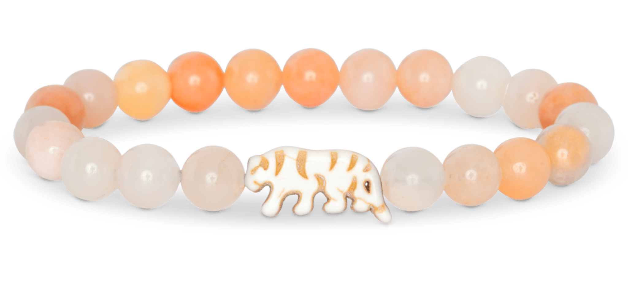 Fahlo Prowl Tiger bracelet with hibiscus orange and cream beads and white tiger charm