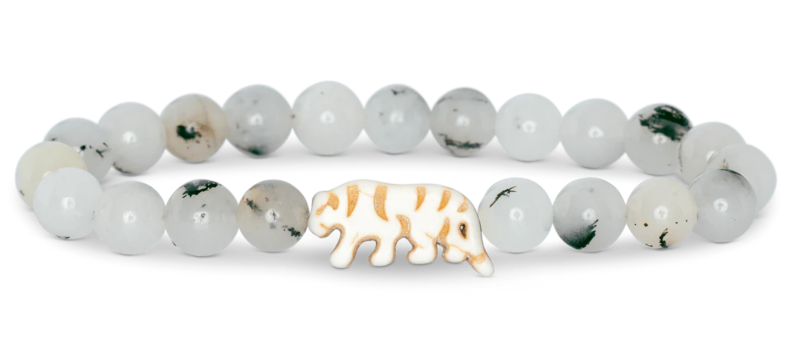 Fahlo Prowl Bracelet with Siam Stone beads and white tiger charm