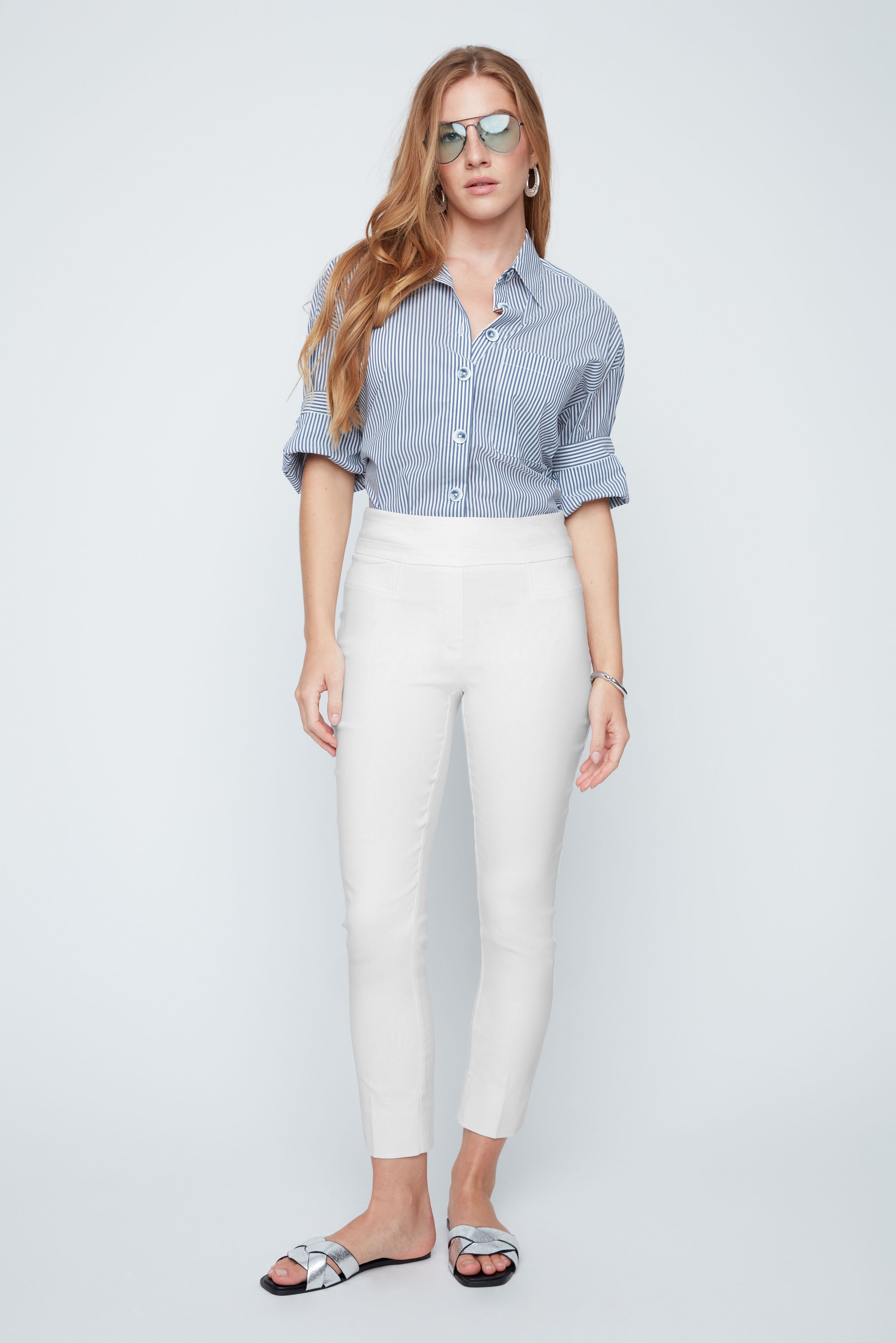 Oyster Renuar R1542, pull on ankle pants, women's slimming trousers, cigarette pants for work, comfortable dress pants, Renuar professional wear, stretch ankle pants. at ooh la la! in Grapevine TX 76051