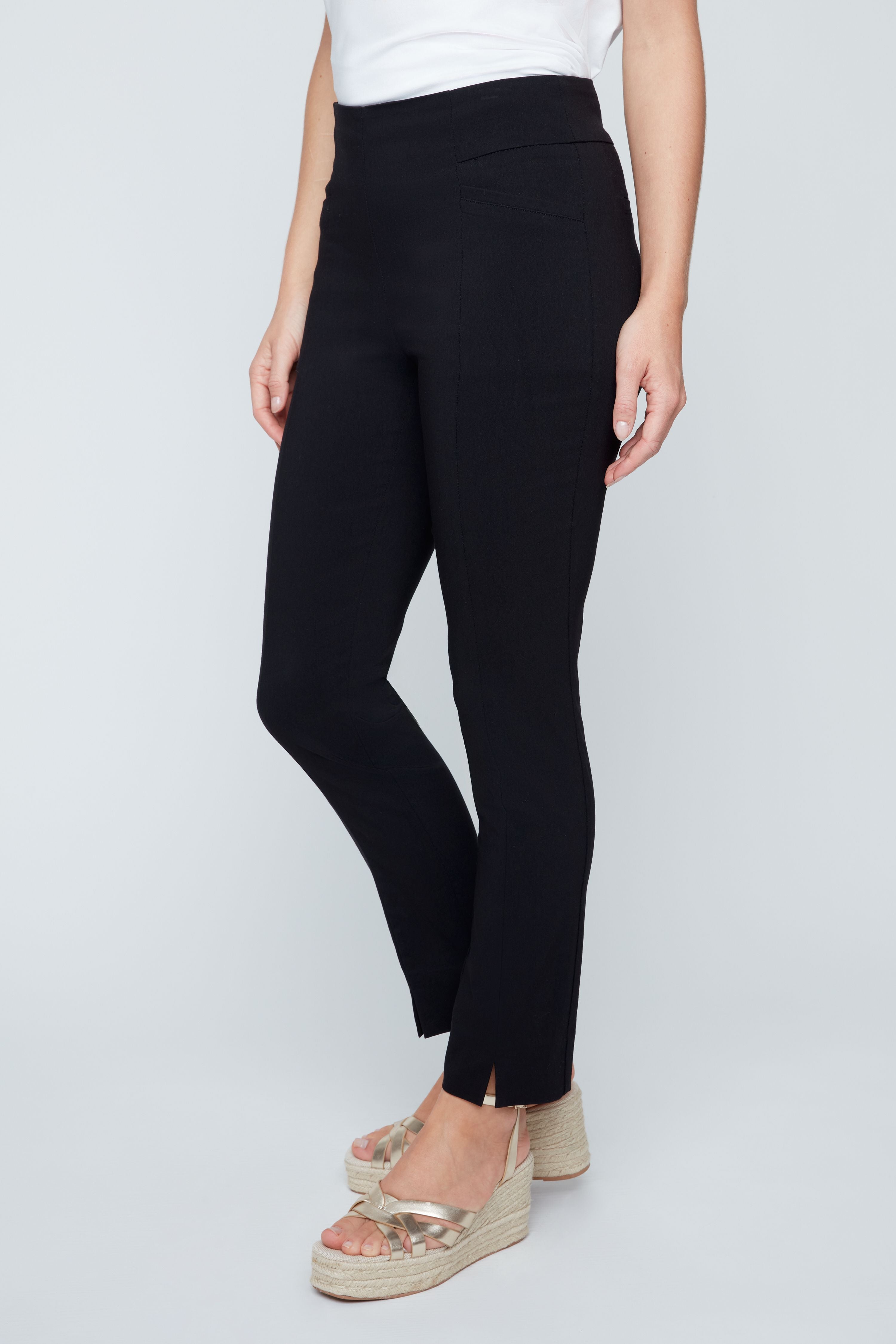 Black Renuar R1542, pull on ankle pants, women's slimming trousers, cigarette pants for work, comfortable dress pants, Renuar professional wear, stretch ankle pants. at ooh la la! in Grapevine TX 76051