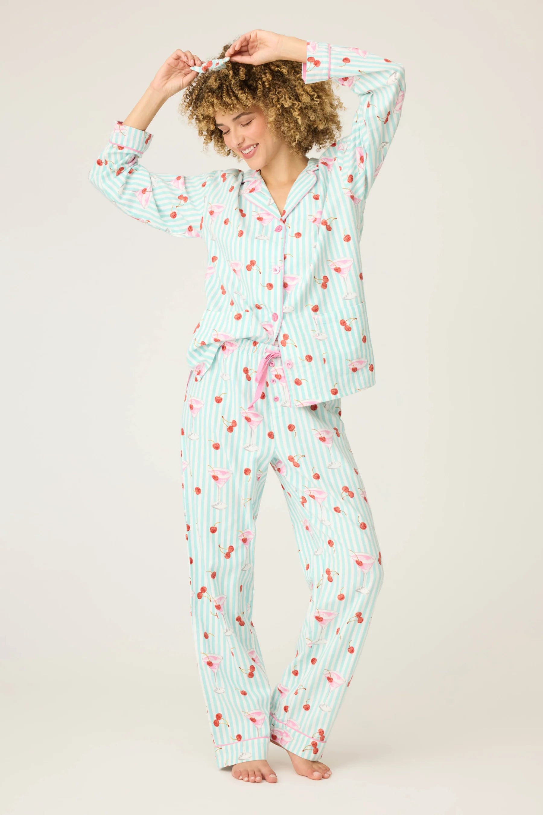 PJ Salvage Ma Cherie Cherry Print 3-Piece Print Flannel PJ Set at ooh la la! in Grapevine TX 76051