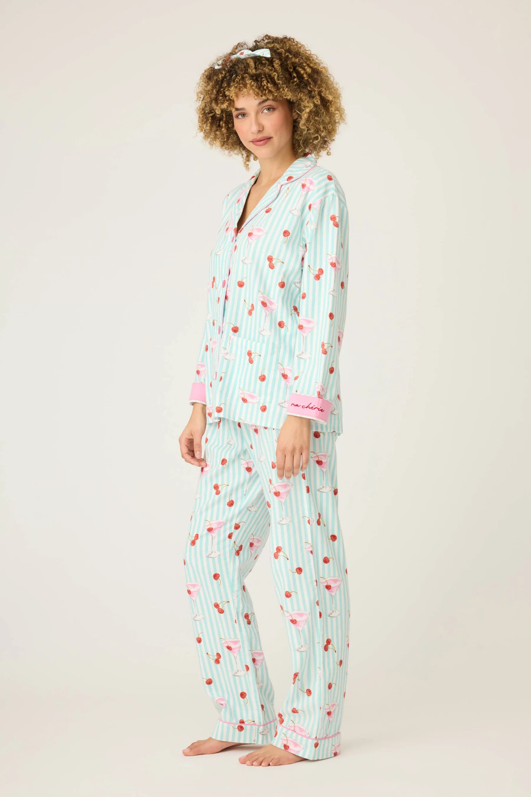 PJ Salvage Ma Cherie Cherry Print 3-Piece Print Flannel PJ Set at ooh la la! in Grapevine TX 76051