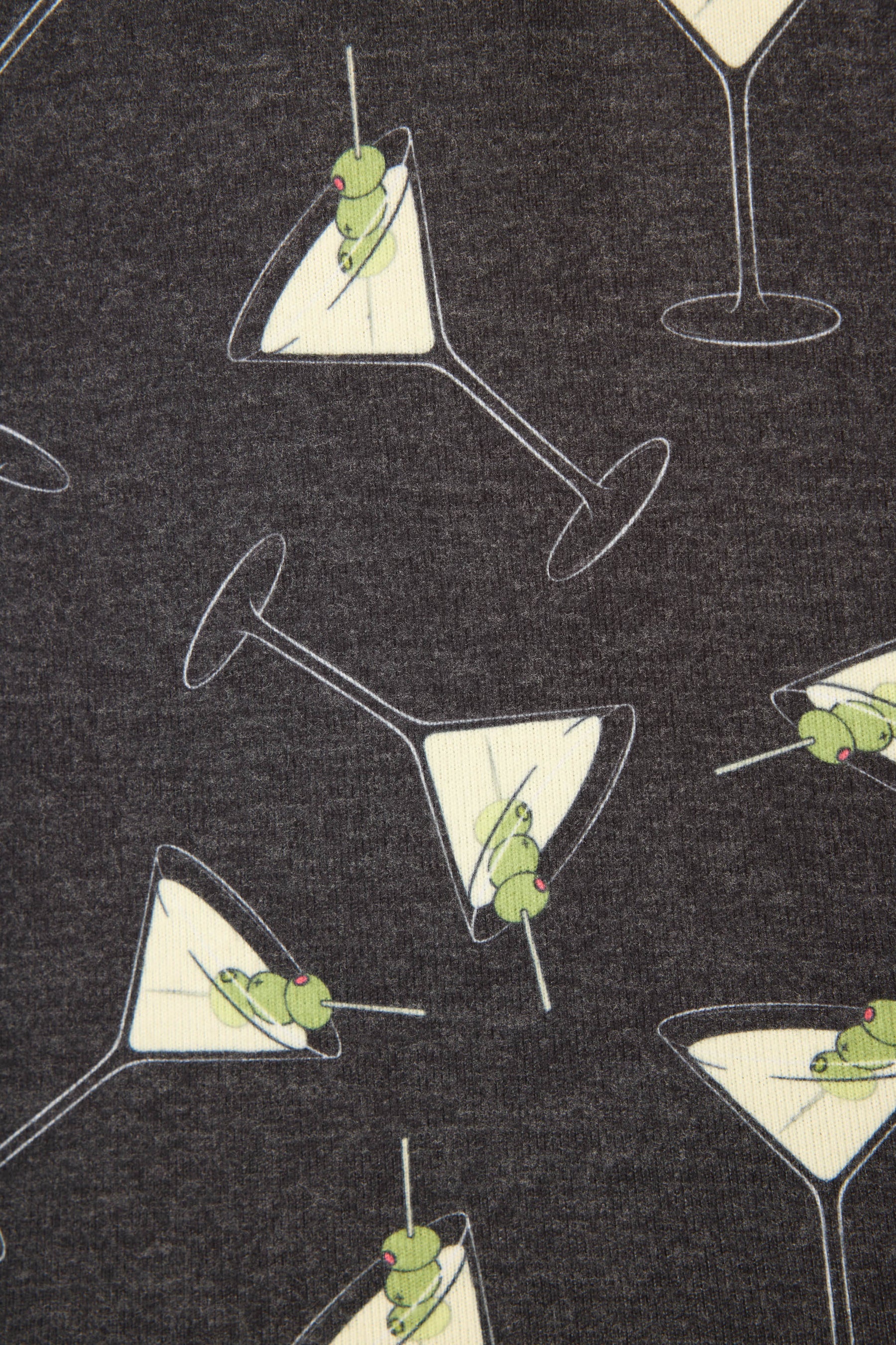 Pattern of martini glasses with frogs on a dark background