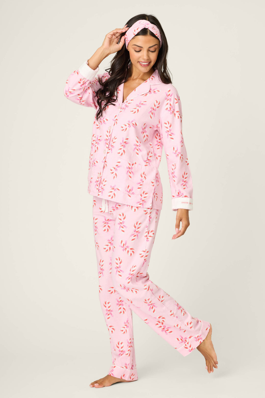 PJ Salvage Sweeter Than Sugar 3-Piece Candy Cane Print Flannel PJ Set at ooh la la! in Grapevine TX 76051