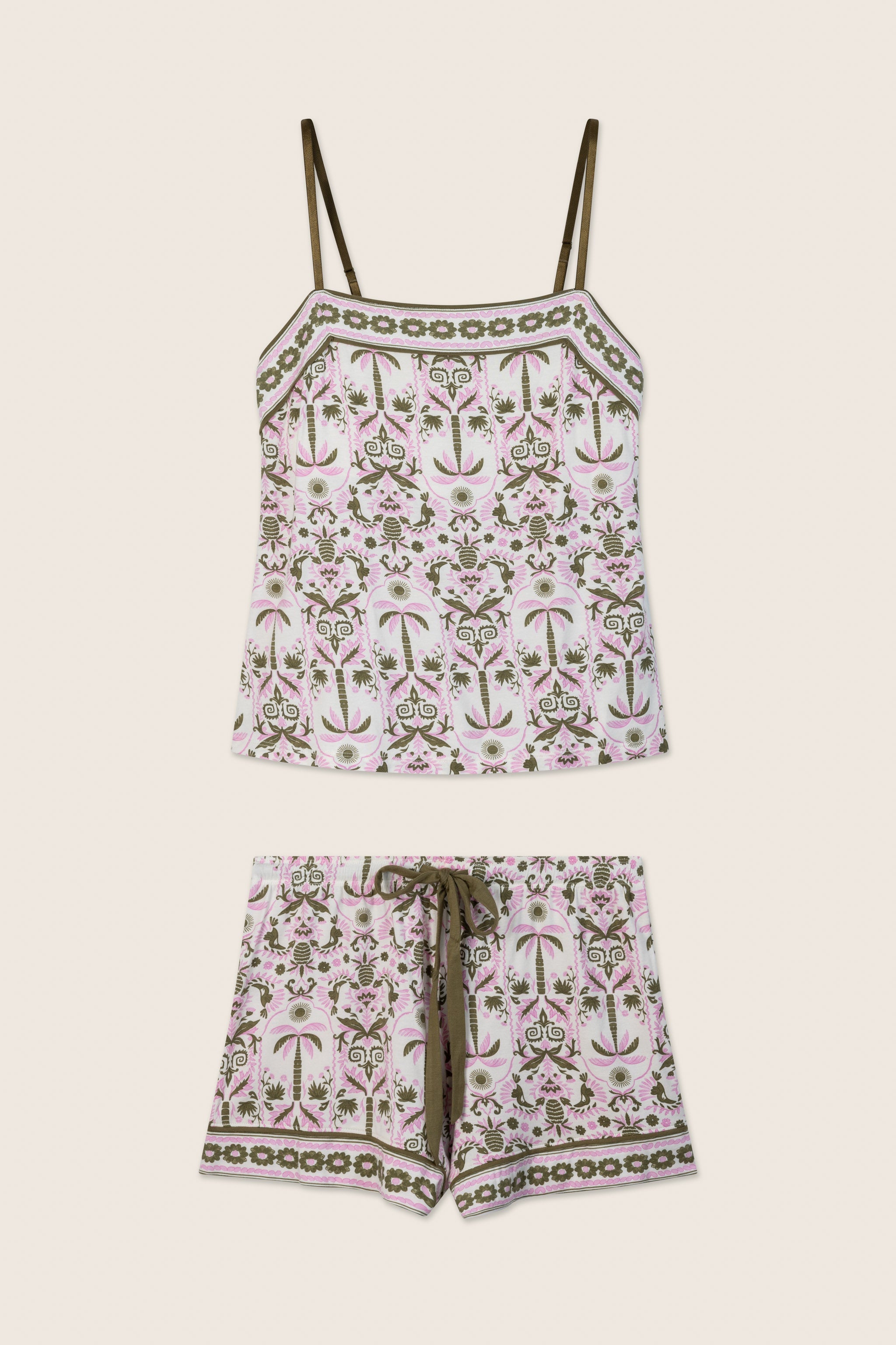 PJ Salvage Tiki Time Short PJ Set with tropical palm tree print cami and shorts