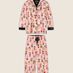 PJ Salvage Love Lockets 3-piece flannel pajama set in Iced Rose with heart and bow print