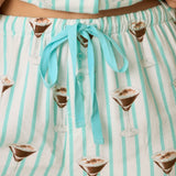 PJ Salvage espresso martini print flannel pajama set in pool blue stripe pattern