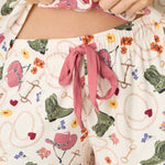 PJ Salvage Saddle Up Western print pajama shorts with pink drawstring and ruffle hem