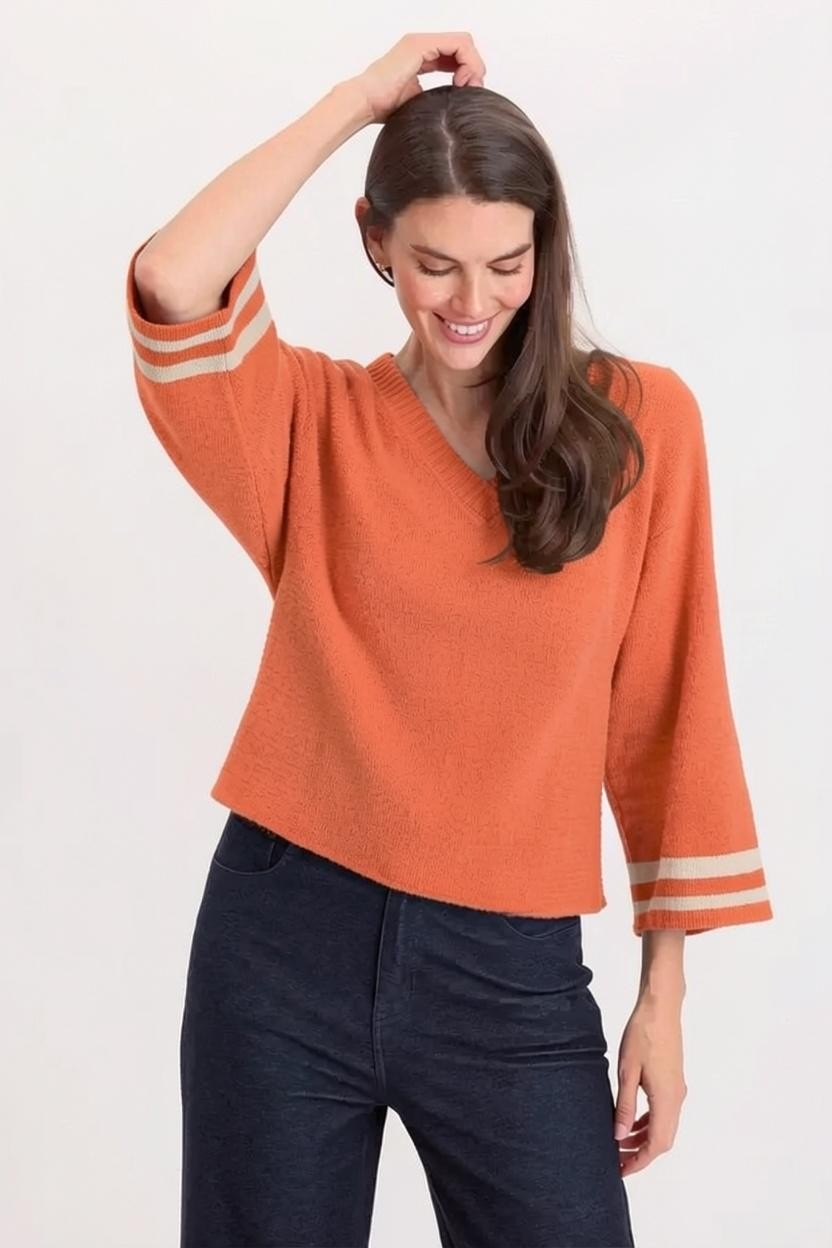 XCVI Jasper Racing Stripe Sweater in roulette rust at ooh la la! in Grapevine TX 76051