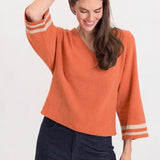 XCVI Jasper Racing Stripe Sweater in roulette rust at ooh la la! in Grapevine TX 76051