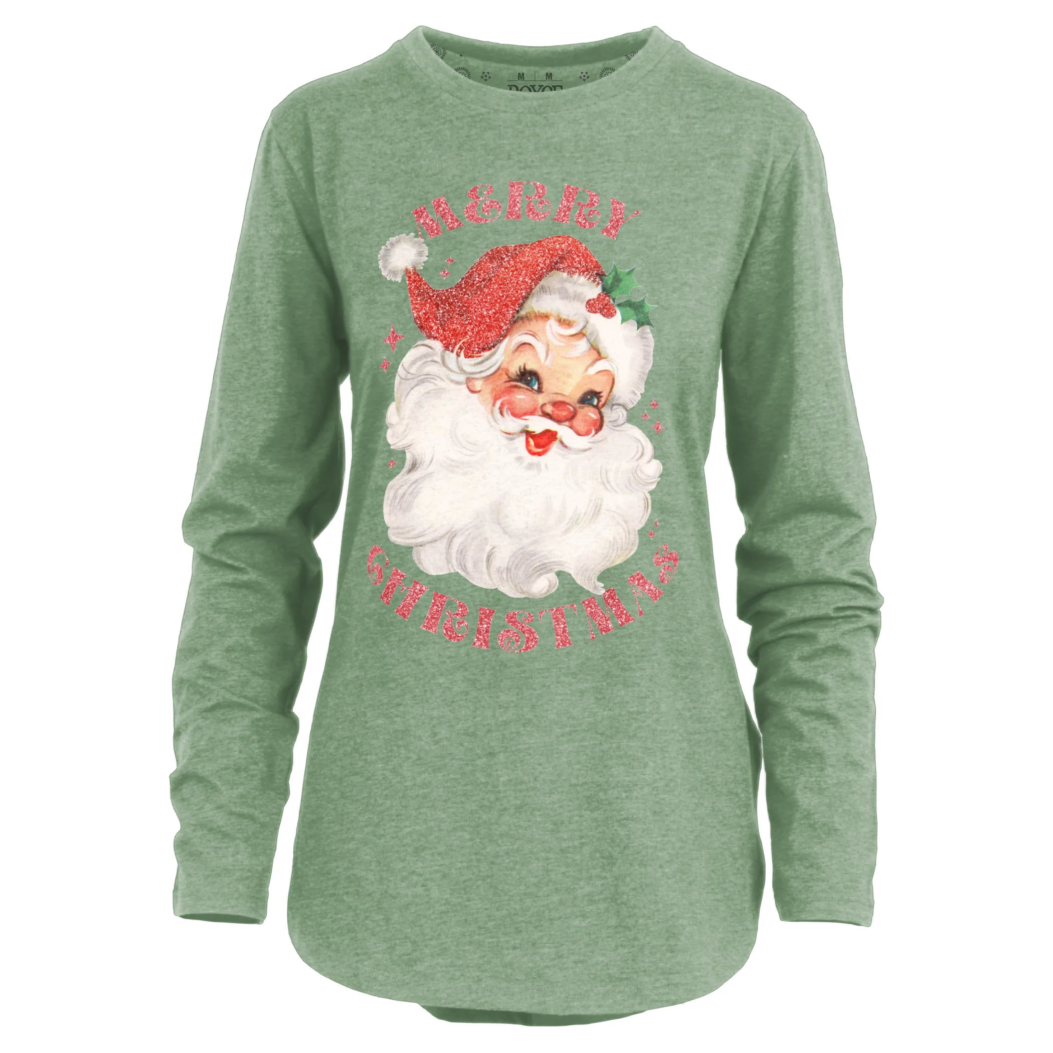 Glitter Santa Long Sleeve Tee in Sage at ooh la la! in Grapevine TX 76051