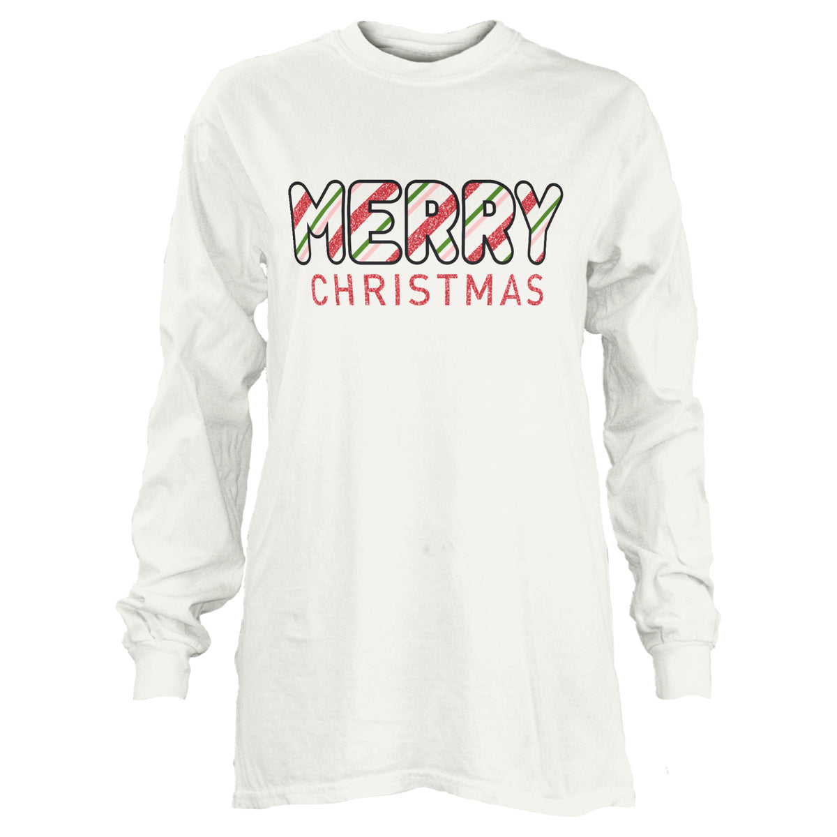Peppermint Stick Merry Christmas Long Sleeve Tee at ooh la la! in Grapevine TX 76051
