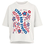 Patriotic Women's Apparel, Americana Tee, 4th of July Shirt, Floral Stars and Stripes, Premium Slub Cotton, Women's Graphic Tee, Red White and Blue Fashion, Summer Patriotic Tops. at ooh la la! in Grapevine TX 76051