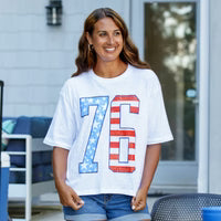 Seventy Six Tee, Patriotic T-shirt, Vintage Slub Tee, 100% Cotton Graphic Tee, 1776 American Shirt, USA Flag Tee, Textured Cotton Tee, American Spirit Apparel. at ooh la la! in Grapevine TX 76051