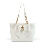 Aubrey bow tote in white, vegan leather handbag, large bow purse, designer tote bag, ethical fashion, Mother's Day gift for her, spring fashion accessories, spacious shoulder bag, white bow bag
ooh la la! in Grapevine TX 76051