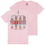 Simply Southern Y'all Are Nuts pink nutcracker graphic tee, front and back view